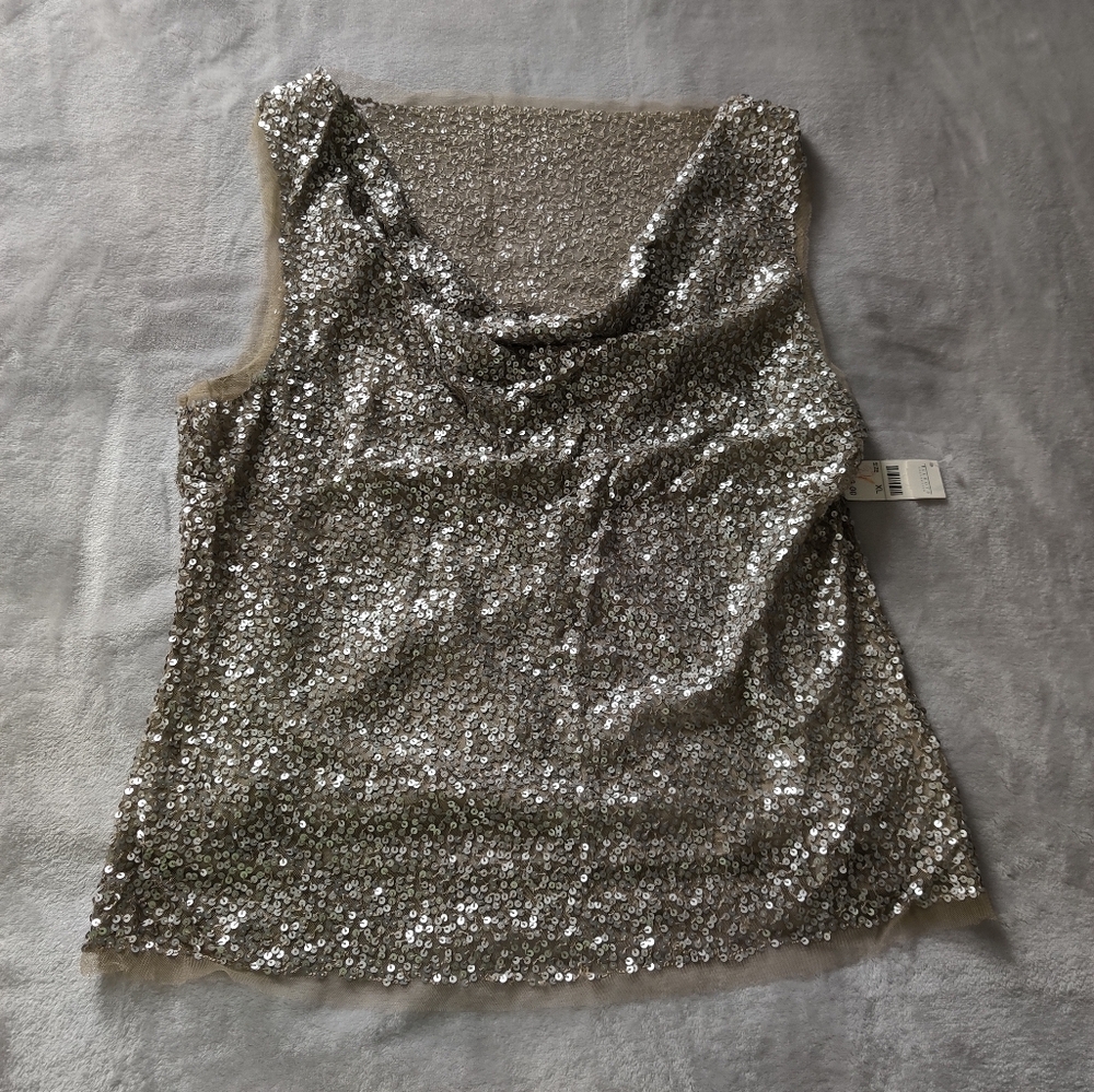NWT Talbots collection silver sequined sleeveless blouse size XL